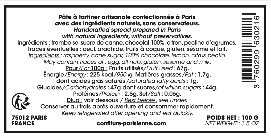 Confiture Parisienne - Pâte à tartiner Choco Framboise