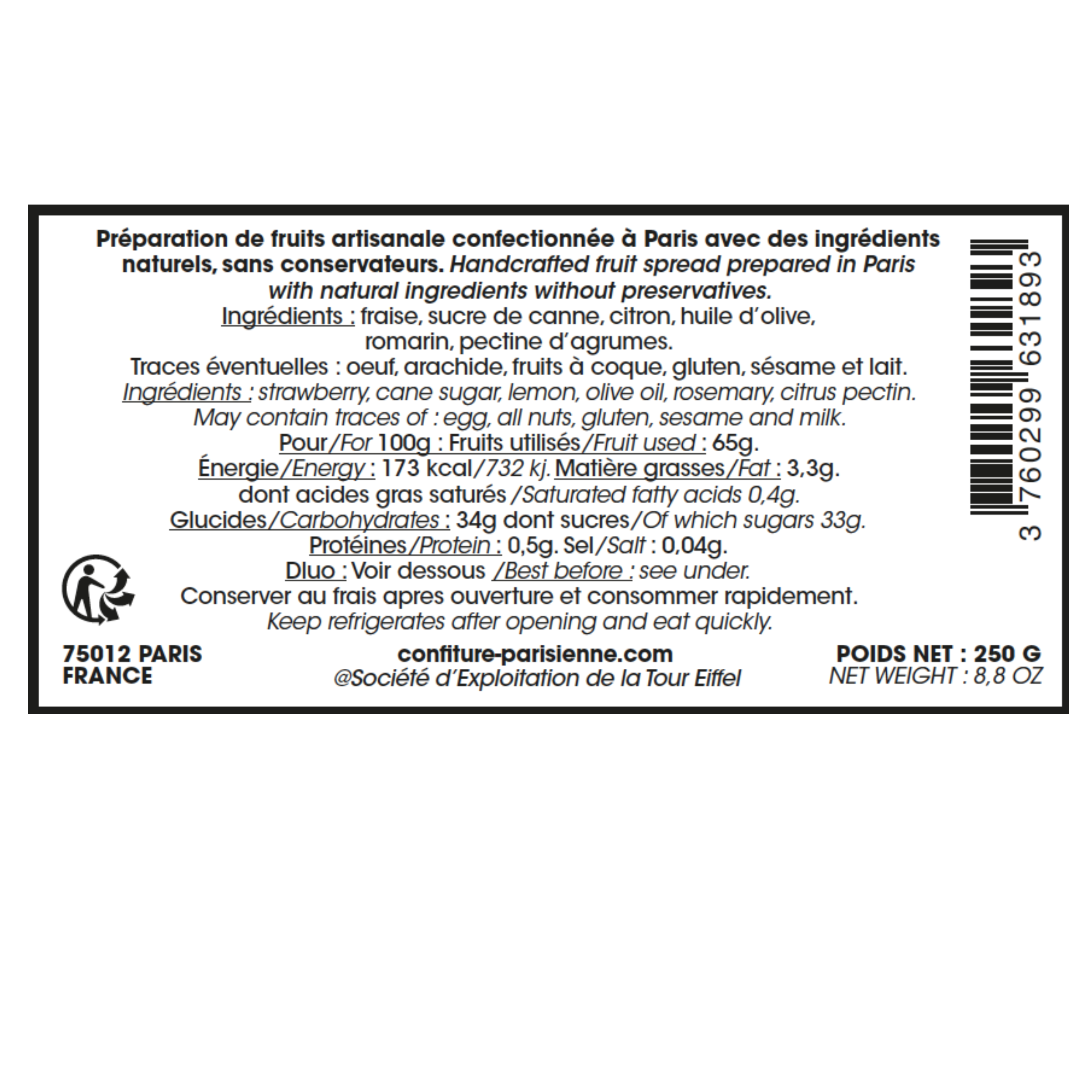 Confiture Parisienne - 250g Tour Eiffel