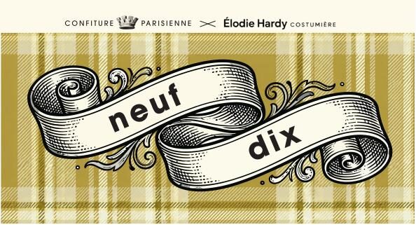 Étiquette de face « neuf · dix », tartan ocre