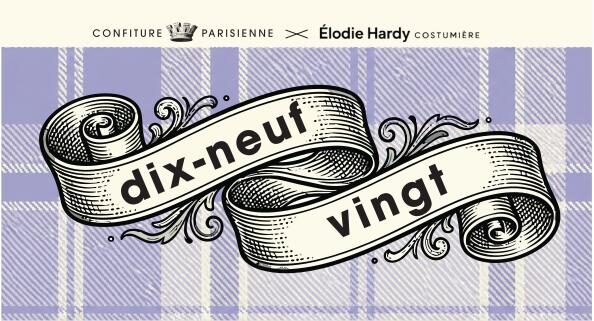 Étiquette de face « dix-neuf · vingt », tartan lilas