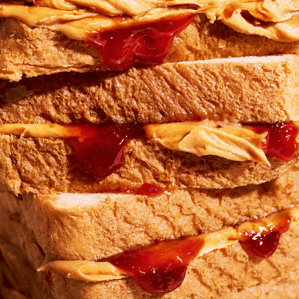 Soft strawberry and peanut butter sandwiches