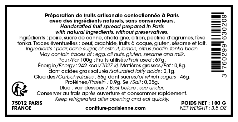 Confiture Parisienne - Chestnut Pear Tonka Bean infos