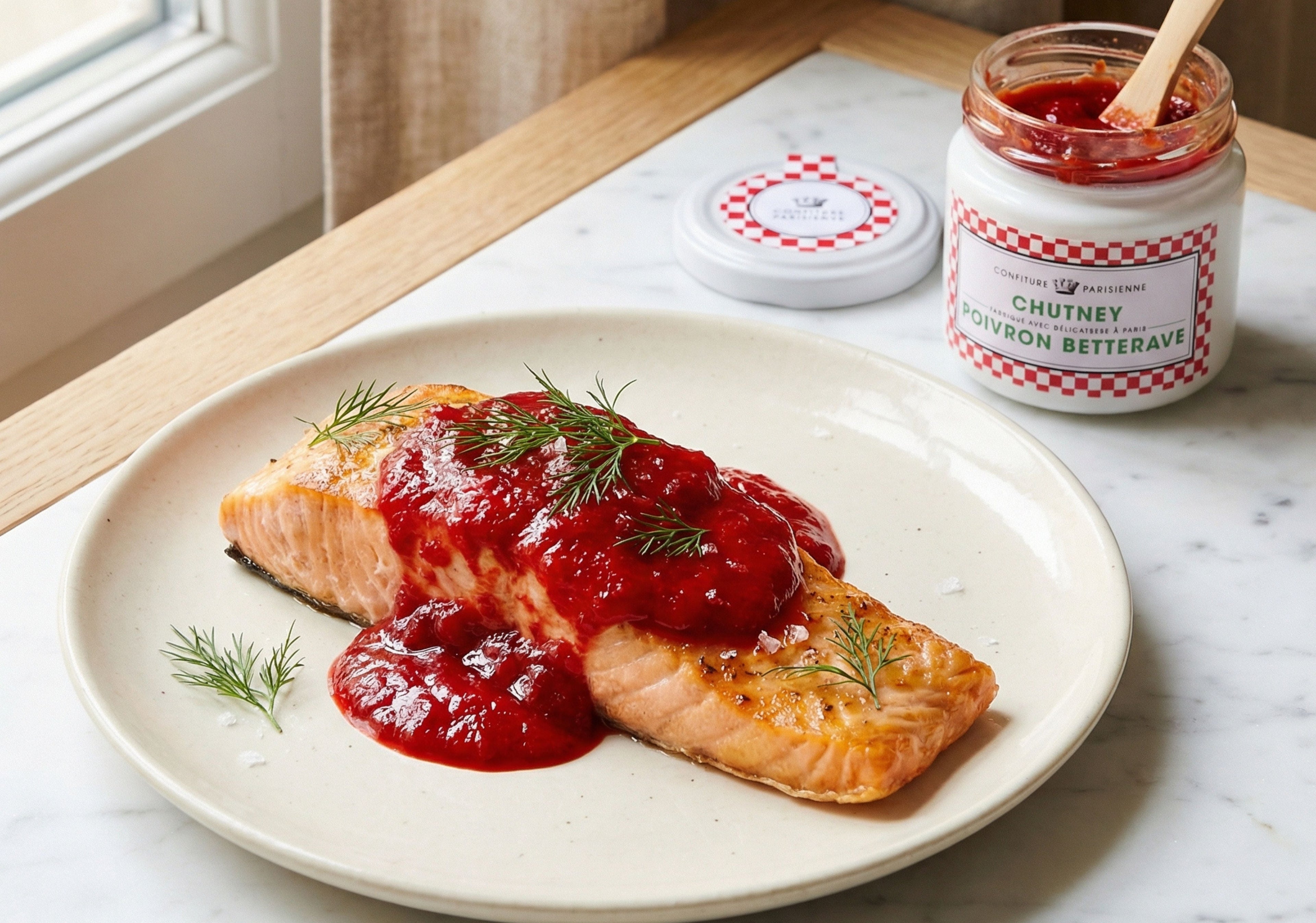 Saumon rôti & chutney poivron betterave