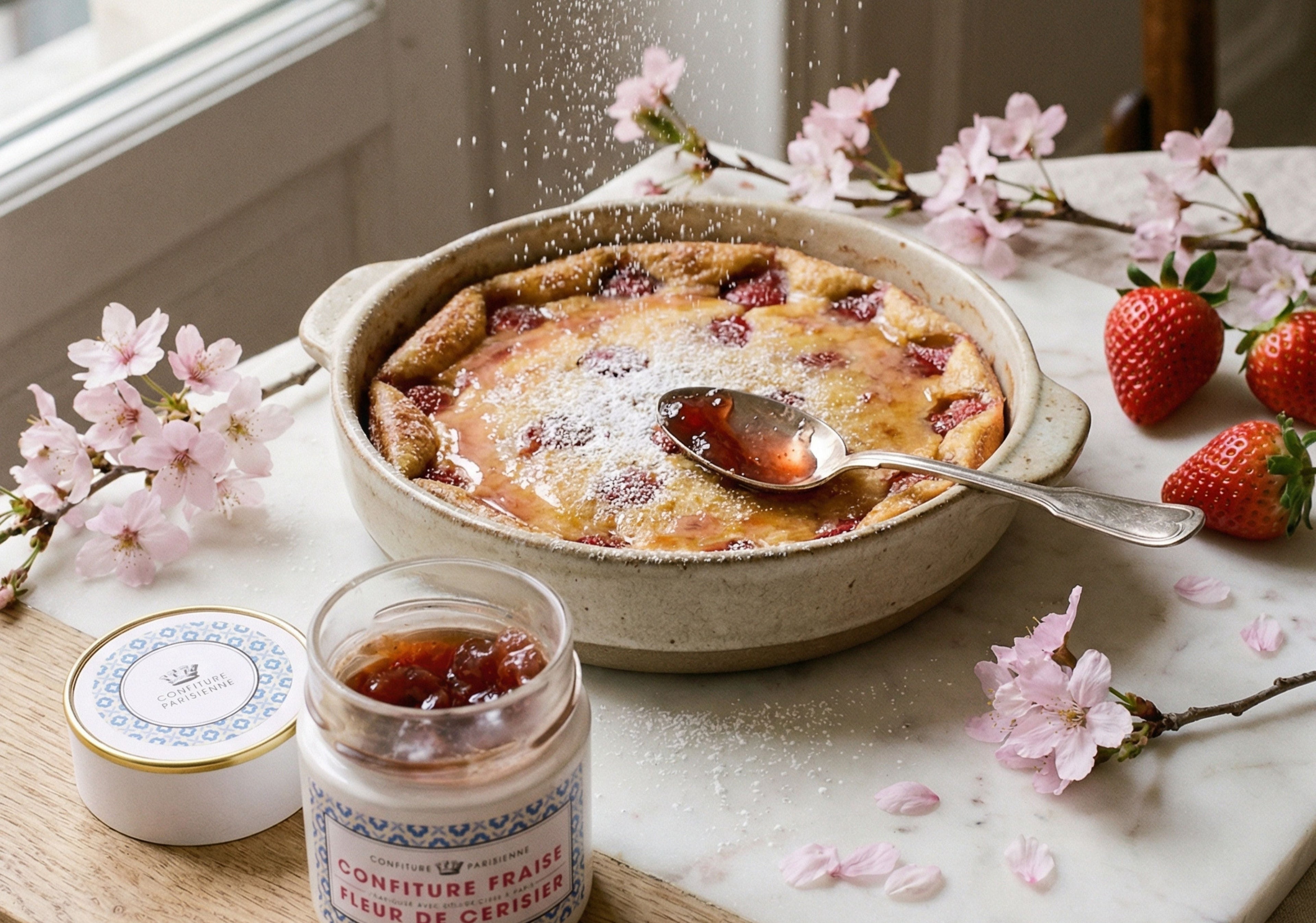 Clafoutis fraises & sirop de cerisier