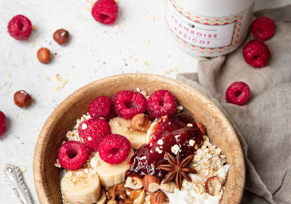 Porridge coloré et fruité à la confiture Framboise Abricot