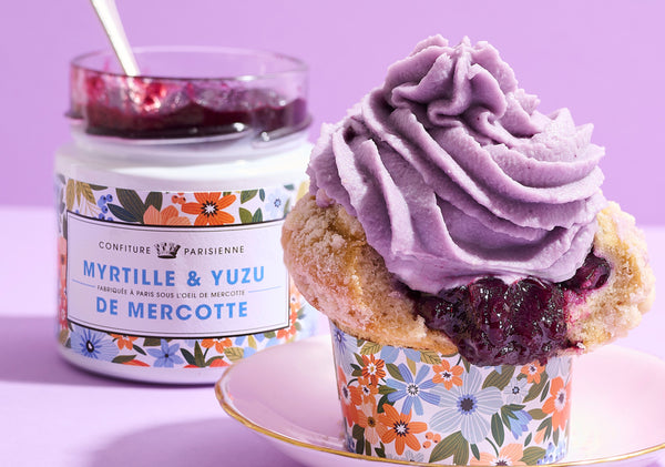 Délicieux Muffins fourrés à la confiture Myrtille & Yuzu de Mercotte