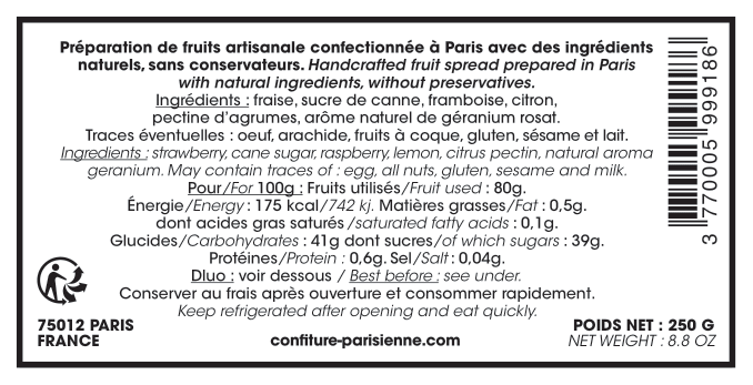 "Paris mon Amour" - Fraise Framboise Géranium