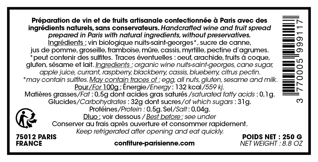 Confiture Parisienne - Gelée de vin Nuits-Saint-Georges