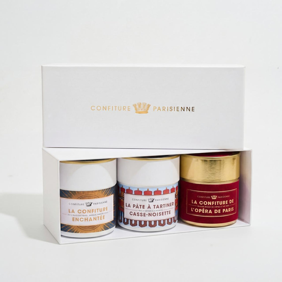 Coffret Collection Opéra de Paris ouvert : Confiture Enchantée, Pâte à tartiner Casse-Noisette et Confiture de l'Opéra de Paris
