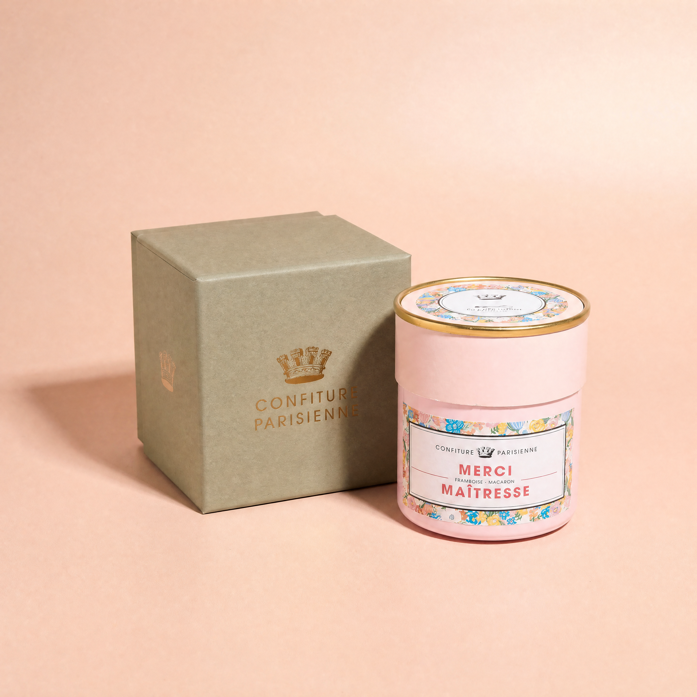 Framboise Macaron "Merci maîtresse" dans son écrin (pot + boite)