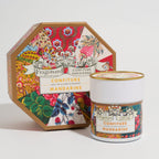 Pot de Confiture Mandarine Fleur d'Oranger x Fragonard devant sa boîte octogonale fleurie, fond gris clair