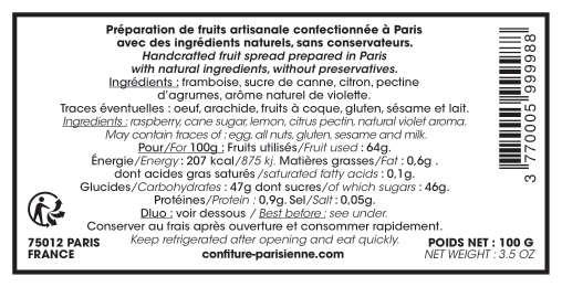 Confiture Parisienne - Framboise Violette info