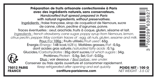 Confiture Parisienne - Fraise Coquelicot - composition