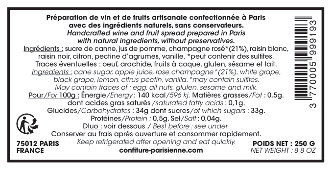 Confiture Parisienne - Millésime rosé info 