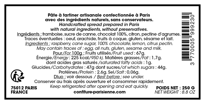 Confiture Parisienne - Tartine Chocolat Framboise infos