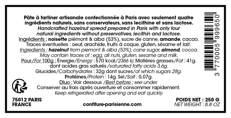 Confiture Parisienne - Tartine Noisette infos