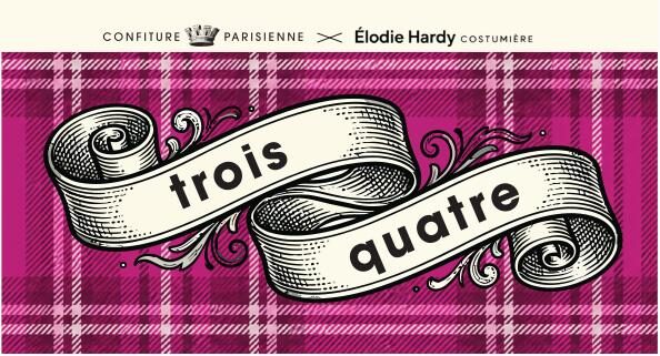 Étiquette de face « trois · quatre », tartan magenta