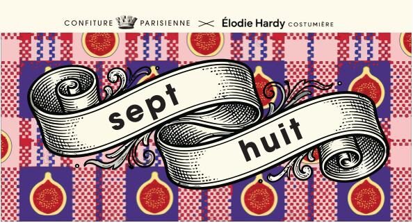 Étiquette de face « sept · huit », motif à figues
