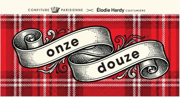Étiquette de face « onze · douze », tartan rouge
