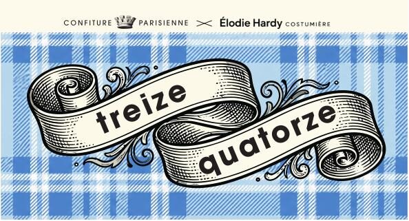 Étiquette de face « treize · quatorze », tartan bleu